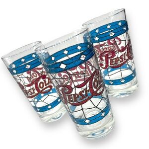 Pepsi Cola Set of 3 Vintage 70s Tiffany Raised Stain Glass Tumblers
